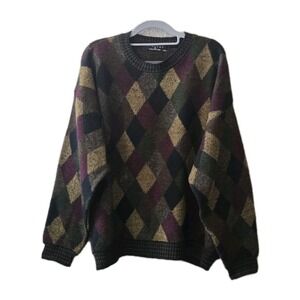 Protege Collection Mens XXL Argyle Knit Sweater Vintage Multicolor Crewneck